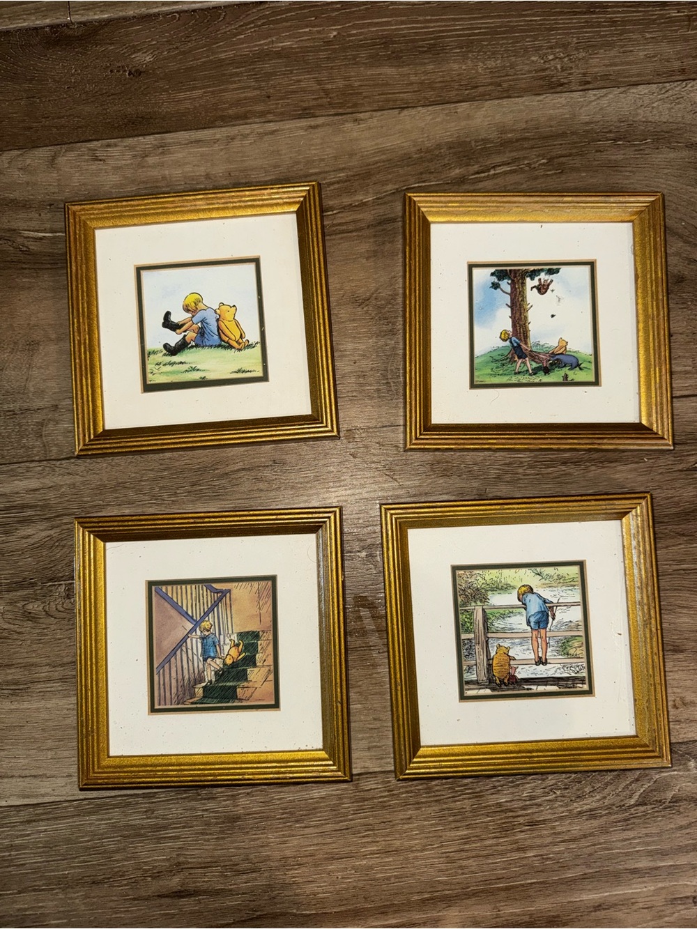 Set of 4 Vintage Gold Framed Classic Pooh picture frames